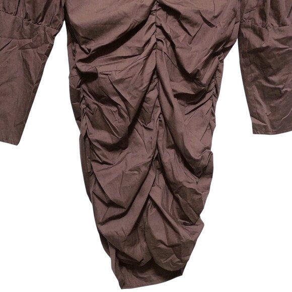 ASOS Design Solid Dark Brown Round Neck Long Sleeve Ruched Dress 10 - Picture 9 of 10